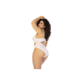Ensemble 2 pièces blanc grande taille Emberly, soutien gorge et culotte taille haute 